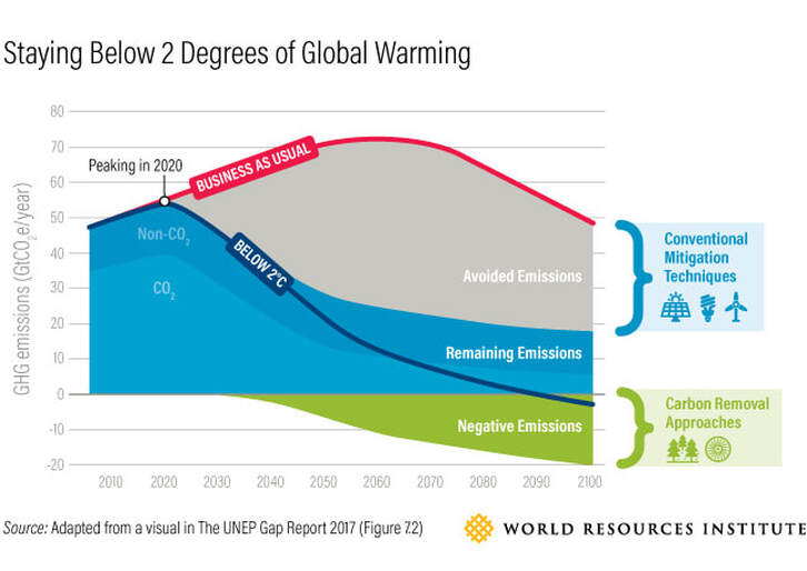 Graph showing how to slow Global Warming by reforestation and planting trees