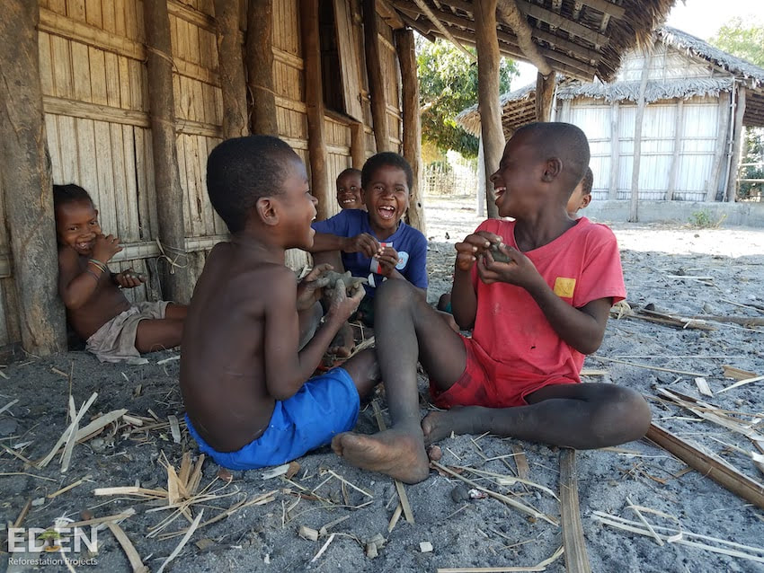 Kids playing and laughing in the village