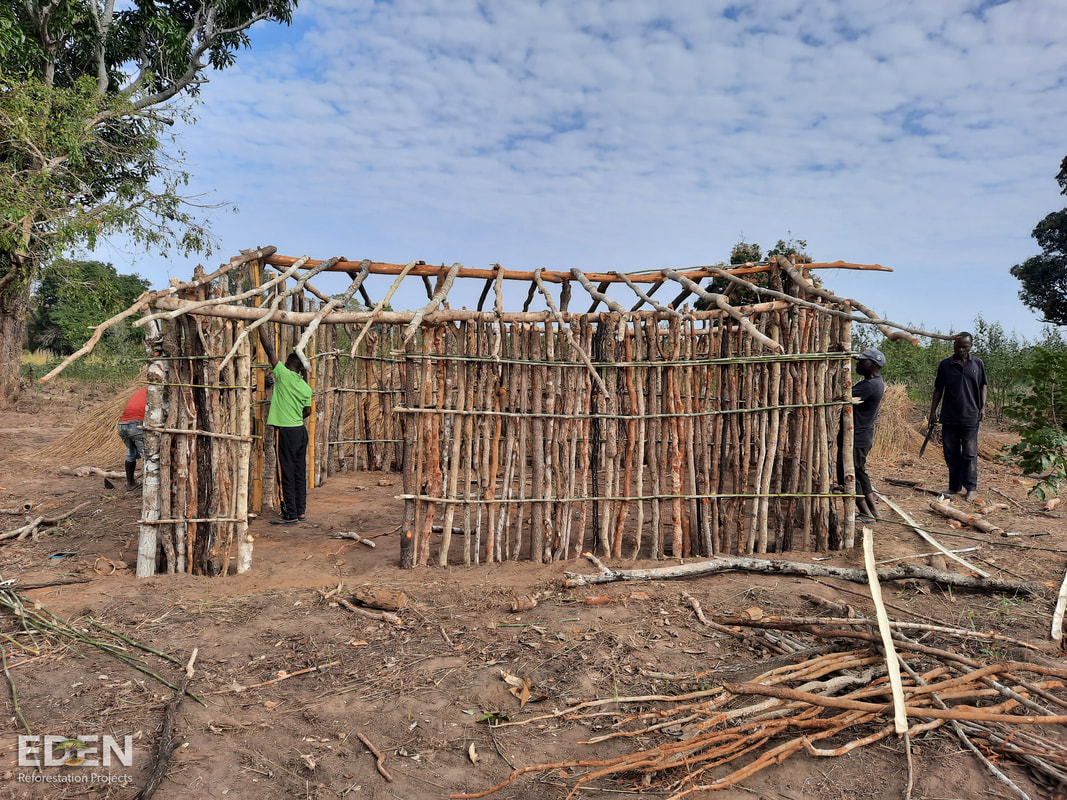 Building the nursery hut in Mozambique