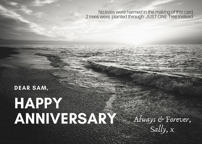 Black and white beach photo anniversary card