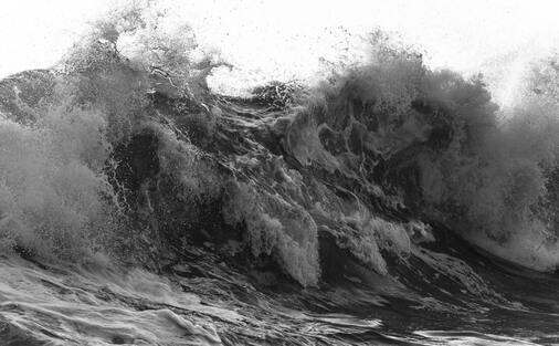 Black and white photo of the surf