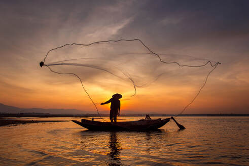 Indonesia Fisherman Sunset