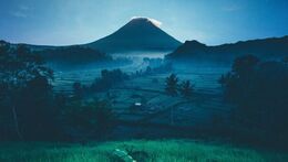 Indonesia volcano at nightfall